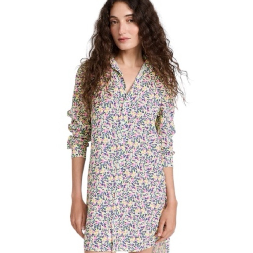Frank & Eileen "The Hunter" Italian Linen Step-Hem Shirtdress in Floral Print S